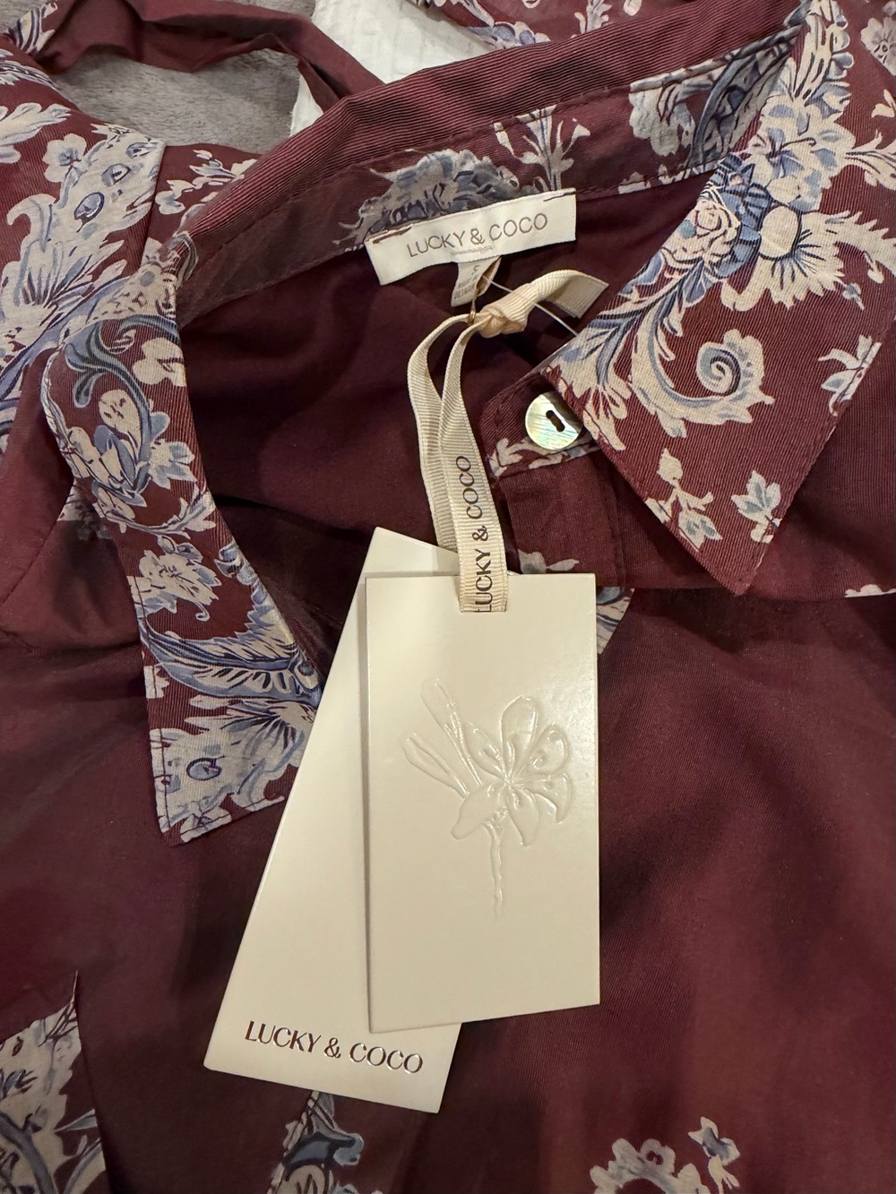 Paisley-Print Long Sleeve Tie-Waist Dress in Burgundy - Picture 5 of 6